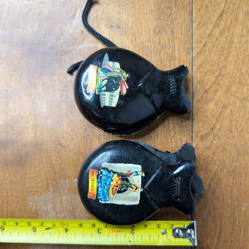 Black Castanets with Colorful Spanish Scene Decals
